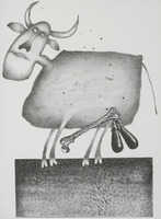 L'Aubergine (taureau), dessin publié dans <em>Linnéaments</em> de André Balthazar et Roland Breucker paru aux Editions Le Daily-Bul en 1997